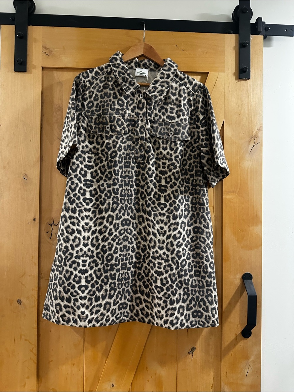 Leopard Print Short Sleeve Shirt Dress - Womens dress